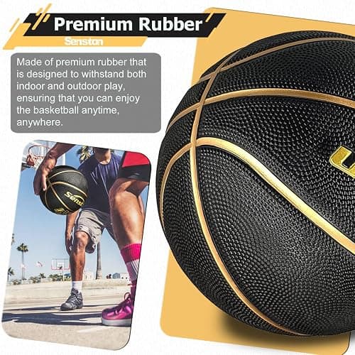 Senston 27.5''/29.5'' Outdoor Basketball Excellent Elasticity/Grip Rubber Basketballs with Pump, Durable Size 5/7 Men Basketball thumbnail 6