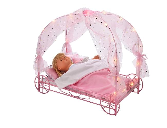 Badger Basket Elegant Royal Carriage Bed for 18-Inch Dolls with Canopy, Bedding, and LED Lights - Pink and White Stars thumbnail 6