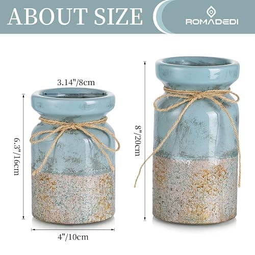 Romadedi Beach Pillar Candle Holder - Terracotta Distressed Blue Teal Ocean Theme Decor Drift Bottle Design Nautical Rustic Farmhouse Gift for Coastal Home Bathroom thumbnail 3
