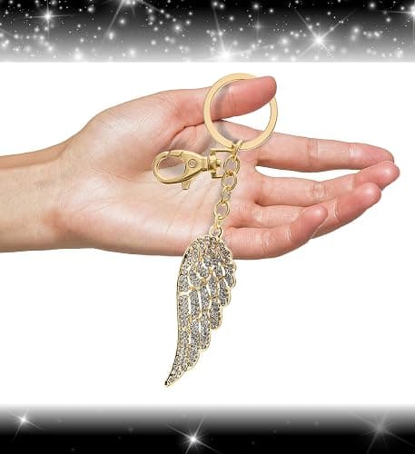 Aqua79 Angel Wing Keychain - Gold 3D Sparkling Charm Rhinestones Fashionable Stylish Metal Alloy Durable Key Ring Bling Crystal Jewelry Accessory With Clasp thumbnail 4