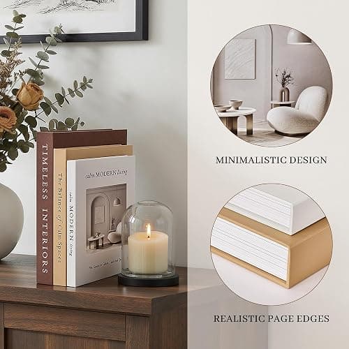 JARLINK Beautiful Decorative Books, Set of 3 Stackable Fake Books for Coffee Table, Shelf & Mantel Decor - Modern Home Decoration with Hidden Storage for Photos, Keepsakes & Living Room Styling, Brown thumbnail 8