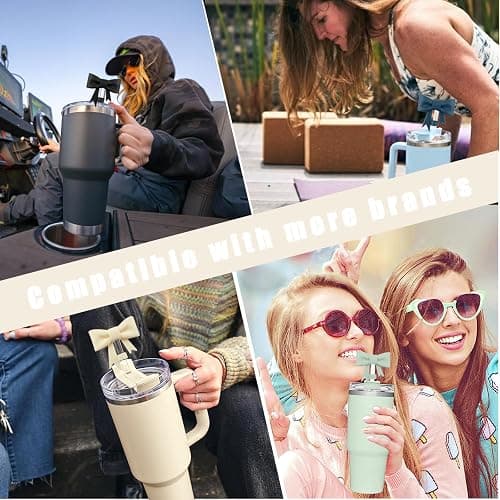 Hpebl 6Pcs Silicone Straw Toppers Covers for Stanley Cups 40/30oz 10mm(0.4in) Dust-Proof Bow Straw Covers Toppers Suitbale for Stanley Cup Accessories Reusable Straws Caps (Colorful F) thumbnail 7