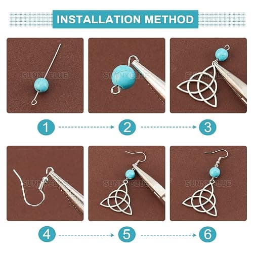 SUNNYCLUE 1 Box DIY Make 10 Pairs Trinity Knot Earring Making Starter Kit Tibetan Style Celtic Knot Links Charms Heart Pendant Turquoise Beads Findings for Women Adults DIY Earring Jewellery Making thumbnail 5