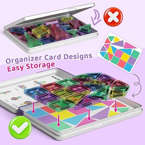 Mini Magnetic tiles, 40-piece Travel Mini Magnet Blocks Set, Magnet Building Tiles Travel Toy for Age 3+ Boys Girls, On-the-go Play - STEM Montessori Magnetic Toys thumbnail 6