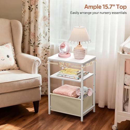 MISSLO Toddler Nightstand with Storage Basket Kids Night Stand with Large Tabletop Nursery Side Table for Living Room Easy Assembly Small End Tables for Small Spaces Toddler Bedroom Decor, White thumbnail 4