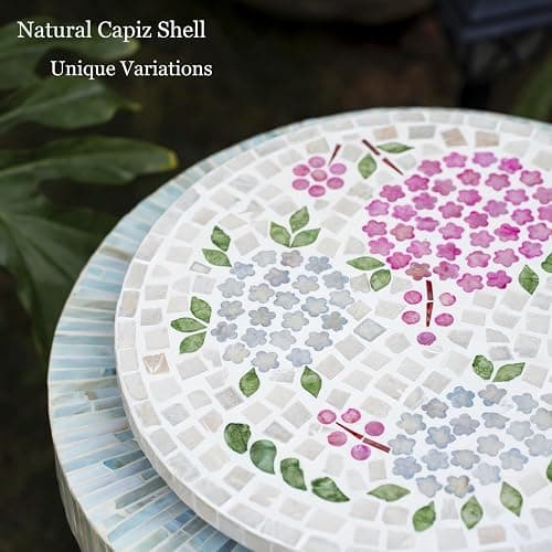 PEMAR 12.6” Pink Hydrangea Capiz Shell Lazy Susan, Handcrafted Dining Table Décor & Table Centerpiece, Elegant Beach House & Farmhouse Home Decor, Luxury Hostess & Housewarming Gift thumbnail 6