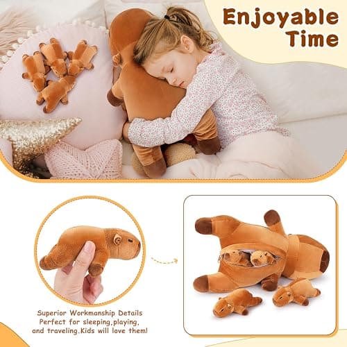 5 PCS Capybara Plush Stuffed Animal Family-Capybara Plush, 20" Large Mommy Plushies with 4 Baby Plushie Toy for Kids, Kawaii Body Pillow Christmas Birthday Gifts for Kids Boys Girls thumbnail 4