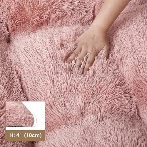 EHEYCIGA Fluffy Dog Crate Bed for Large Dogs, Plush Faux Fur Crate Pad, Calming Anti Anxiety Large Dog Bed, Washable Soft Warm Crate Mat with Non-Slip Bottom, Pink thumbnail 5