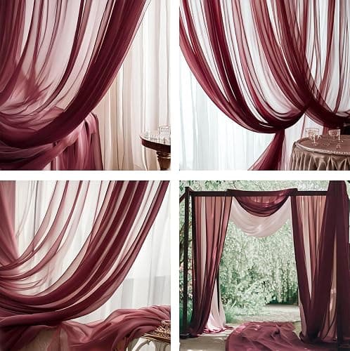 Barcelonetta | Chiffon Fabric | Decoration, Drapery Fabric | Wedding, Gender Reveal, Baby Shower, Birthday | for Arbor, Arch, Canopy, Table and Chair Decoration (Burgundy, 5 Yards) thumbnail 3