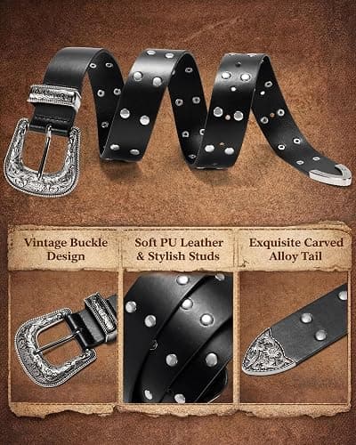 maikun Studded Belt for Women, Western Buckle Design Punk Rock Rivet Belt | Cool Belt thumbnail 4