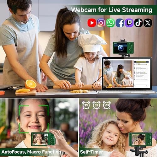 Digital Camera, FHD 4K 44MP Autofocus Compact Digital Cameras for Teens, Green Point and Shoot Camera for Kids with 16X Zoom, 64GB SD Card, Small Digital Camera for Boys Girls Teens Kids Gift thumbnail 5