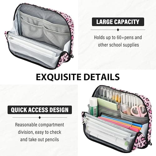 Sletend Big Capacity Leopard Print Pencil Case Large Pencil Pouch Portable Zippered Storage Pouch for Boys Girls Adults Students thumbnail 5