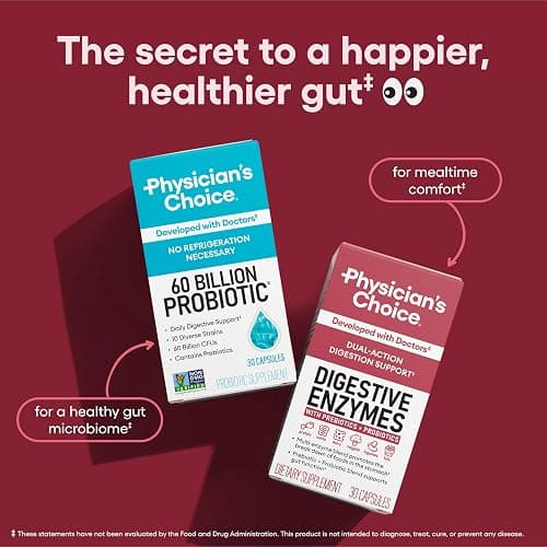 Physician's CHOICE Digestive Enzymes for Bloating & Digestion - Fast-Acting 16 Enzyme Formula with Organic Prebiotics & Probiotics for Gut & Digestive Health - Meal Time Discomfort Relief - 60 CT thumbnail 5