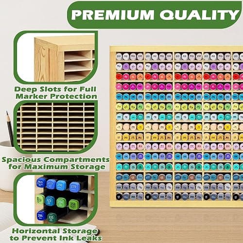 PROLEE Marker Storage Organizer for 360 Markers,Wooden Alcohol Marker Holder with 90 Slots,Markers Pens Pencils Art Supply Storage Rack for Desk Home Classroom Office Decor thumbnail 4
