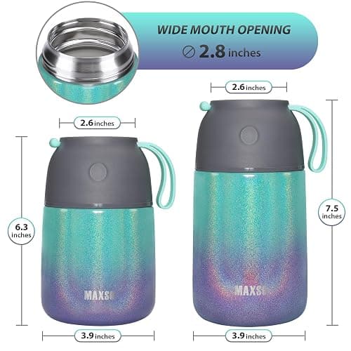 Insulated Thermo Food Jar for Hot & Cold Food for Kids Adult, 17&24 oz Soup Thermal Hot Food Containers for Lunch, Triple Layer Insulation Stainless Steel Food Jar with Spoon(2 Pack Rainbow) thumbnail 2