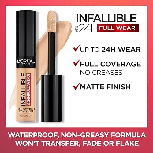 L'Oreal Paris Makeup Infallible Full Wear Waterproof Matte Concealer, Full Coverage, Porcelain, 0.33 fl. oz. thumbnail 8