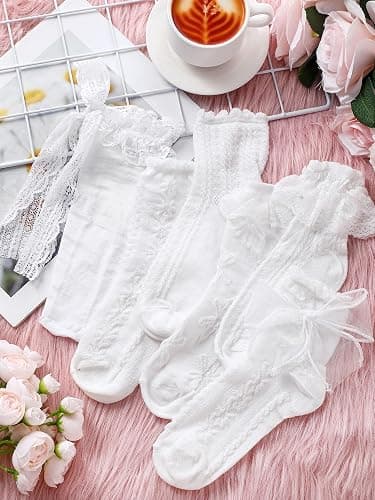 Fourluoo 6 Pairs Women's Ruffle Ankle Socks - Lace & Frilly Cute Breathable Thin Cool Casual Socks thumbnail 7