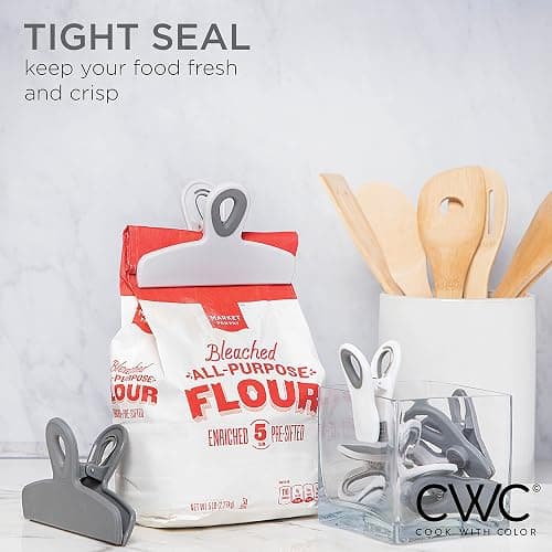 COOK WITH COLOR Bag Clips - Heavy Duty Chip Clip and Refrigerator Magnet Clips for Food Storage with Air Tight Seal Grip, Grey Ombre, Pack of 8 thumbnail 3