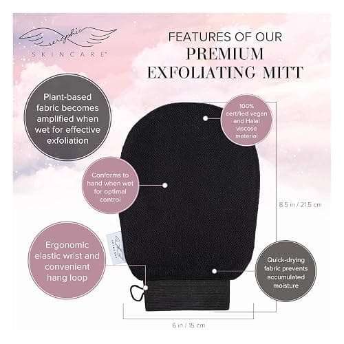 Seraphic Skincare (Original) Premium Exfoliating Mitt for Body (2pc) – 100% Vegan Viscose Traditional Body Scrub Glove Kessa Korean Washcloth – Body Exfoliator for Self-Tan Removal & Keratosis Pilaris thumbnail 3