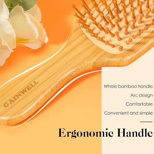 GAINWELL Bamboo Hair Brush for Hair Growth, Natural Bamboo Bristles Detangling Square Wooden Paddle Hairbrush for Massaging Scalp, for Women Men and Kids, for All Hair Types, with Ergonomic Handle thumbnail 4