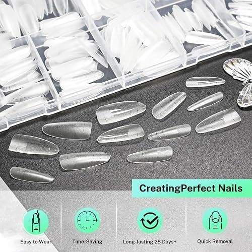 JODSONE Oval Fake Press on Nails Pre-shape Round Gel for Full Cover Acrylic Round Oval Full Nail Tips 12 Sizes 360Pcs for DIY at Home thumbnail 5