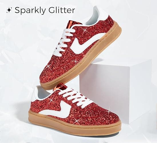 LUCKY STEP Women's Glitter Sneakers Fashion Retro Casual Sparkly Bling Shiny Dressy Bedazzled Bridal Wedding Anti Slip Walking Shoes thumbnail 4