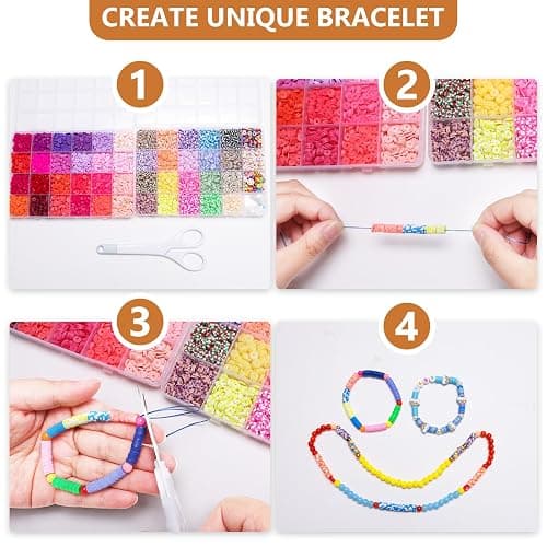 XSEINO 46000Pcs Clay Beads - 216Colors 10Boxes Clay Beads, 5 Styles Letter Beads,with Rich Making Accessories and 3 Rolls Crystal Cord,for Crafts thumbnail 5