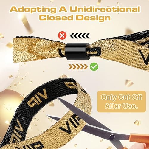 JABNOW 60 Stück Stoff Einlassbänder, Schwarze Goldene Eintrittsbänder, Einstellbar Party VIP Armbänder, Festival Identifikation Bänder, Eventbänder für Konzerte Geburtstag Kino Hochzeit thumbnail 5