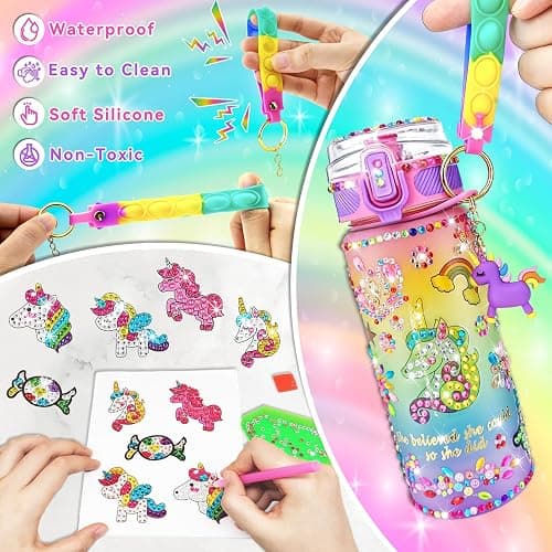 EDSPORTSHOUSE Decorate Your Own Water Bottle Kits for Girls Age 4-6-8-10,Unicorn Painting Crafts,Fun Arts and Crafts Gifts Toys for Girls Birthday Christmas(Unicorn) thumbnail 3