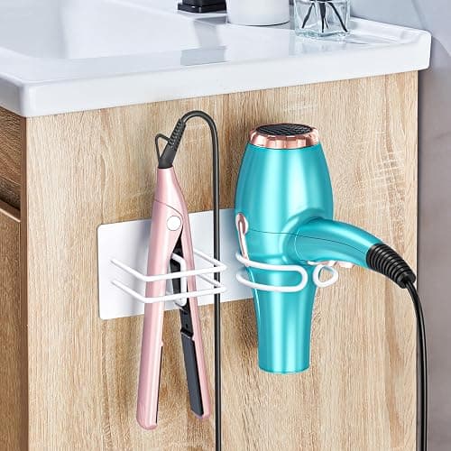XILIMEN Hair Dryer and Straightener Holder Wall Mounted, Self Adhesive Blow Dryer and Flat Iron Storage Hair Tool Organizer for Bathroom Vanity (White) thumbnail 3