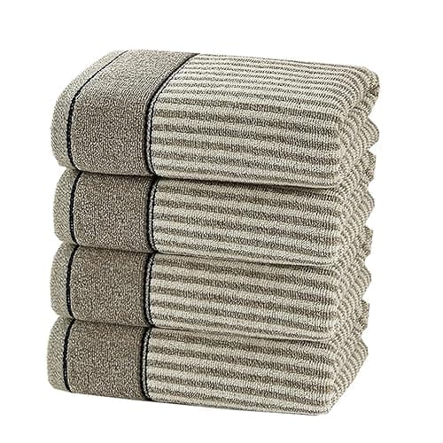 Pidada Hand Towels Set of 4 100% Cotton Striped Pattern Absorbent Soft Decorative Towel for Bathroom (Gray Brown) - Image 1