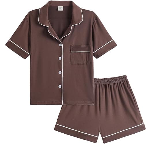 Hupohoi Big Kids Button Down Pajama Sets 2 Pieces Solid Color Sleepwear PJS | Solid Color, Button Down, Unisex Pajama Sets, Teens/Big Kids 6-16 Years, 2pcs Shorts Set, Sleepwear/Gift/Party/Play/Outfit - Image 1