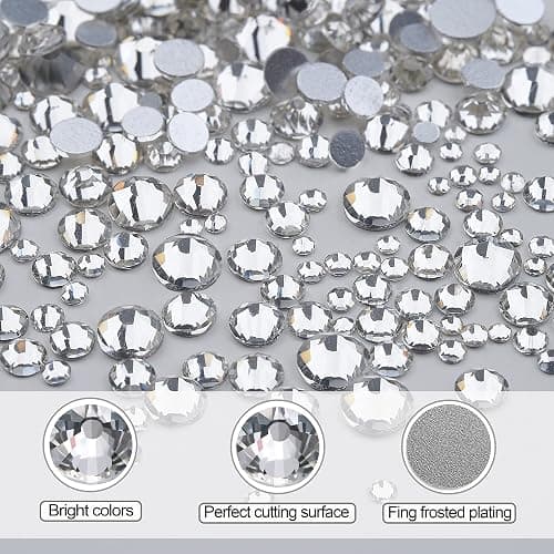 Nail Art Rhinestones Kit HUETFAT 2400pcs Nail Gems Crystal Clear Flatback Rhinestones Gems Stones, with Storage Organizer Box/Wax Pencil/Tweezers 6 Sizes (1.9-4.5 mm) for Nail Art Craft thumbnail 3
