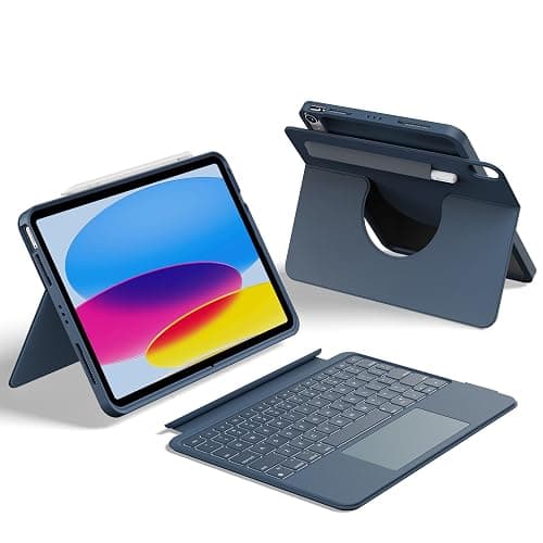 HOU iPad A16 11th/10th Generation Case with Keyboard, Rotatable & Detachable Keyboard Case for iPad 11/10, Elastic Pen Holder, Full Protection Cover, 7-Colors Backlight, Multi-Touch Trackpad, Blue - Image 1