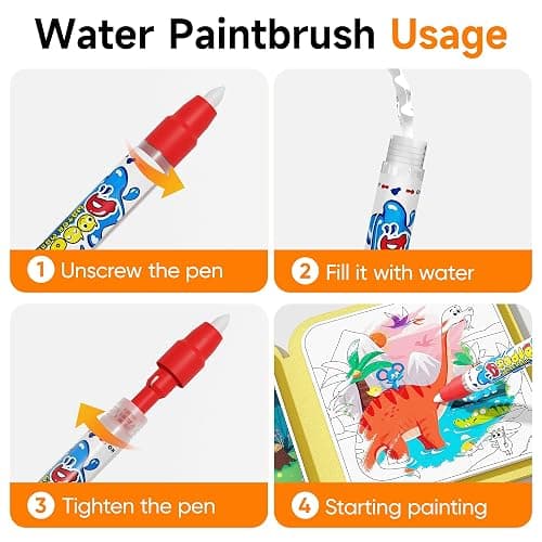 Timetome Reusable Water Painting Books for Kids – 3-Pack Magic Water Reveal Coloring Books with Water Pens (Fairy Tale, Animal & Dinosaur) No-Mess Coloring & Reusable Fun Travel Activity for Ages 3–6 thumbnail 6