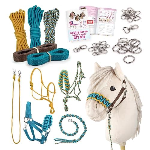 kullaloo DIY Hobby Horse Halter Kit ✦ Make Stick Horse Head Collars, Rope Halters & Reins ✦ Includes Instructions ✦ Teal/Mustard - Image 1