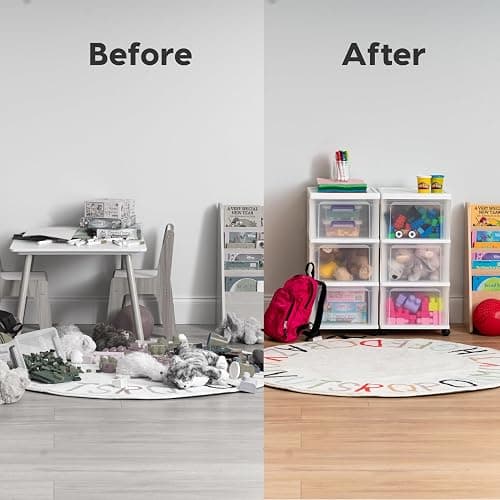 *BOUGHT, Heather* IRIS USA Plastic 3-Drawer Storage Organizer Rolling Cart, with Wheels Casters, 2-Pack, for Classroom Art Supplies Bathroom Dorm Bedroom Laundry Room, Slim Narrow, White/Clear thumbnail 8