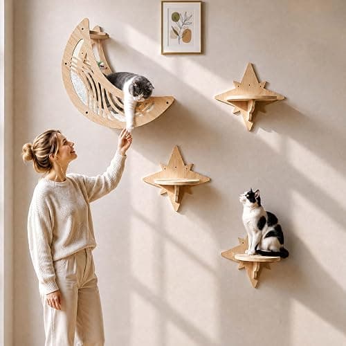 Moon & Star Cat Wall Shelves, Modern Wooden Cat Furniture with Decorative Cutouts, Space-Saving Cat Climbing System & Floating Perch for Indoor Cats thumbnail 5