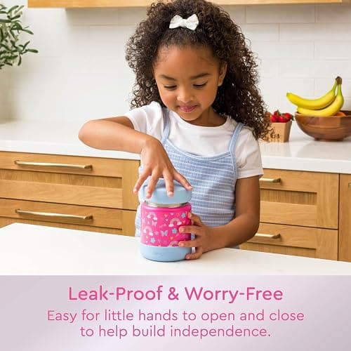 Bentgo Kids Stainless Steel Food Jar - 11oz Leak-Proof Double Insulated Hot or Cold Food Container with Removable Silicone Bumper, Dishwasher Safe, Easy Open Lid, Ages 3+ (Rainbows and Butterflies) thumbnail 4