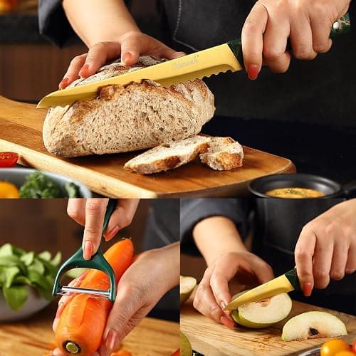 Keewah Knife Set, 16 Piece Kitchen Knives set with Acrylic Stand, Gold thumbnail 4