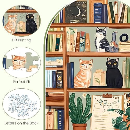 300 Piece Puzzles for Adults, Charming Cat Bookshelf Jigsaw Puzzle, Cozy and Relaxing 300 Piece Puzzle, Perfect for Family Time, Stress Relief, Home Wall Decor, Great Gift for Adults, Kids, Seniors thumbnail 3