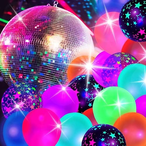 LovesTown 66PCS UV Neon Balloons Assorted, Glow Party Latex Balloons 12" Fluorescent Balloons with Stars for Birthday Wedding Glow Party Supplies thumbnail 3