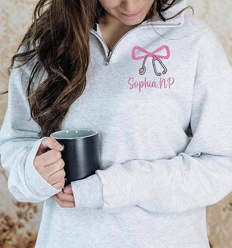 Chillever Personalized Embroidered Nurse Practitioner Quarter Zip Sweatshirt, Custom NP Shirt, Nursing Apparel, NP Graduation Gift 2025, Nurse Appreciation Clothing, Practical Nurse Gifts thumbnail 6