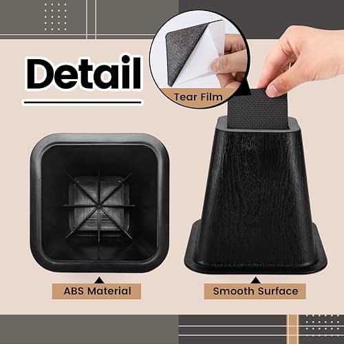 BTSD-home Bed Risers 6 Inch Furniture Risers for College Dorm Bed Sofa Table Couch Chair Bed Raisers Blocks 4 Pack Black - 4 pack - 6 Inch thumbnail 3