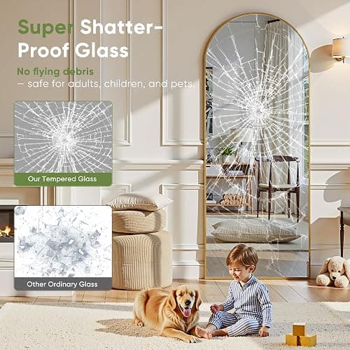 Furnbar Full Length Mirror, 64"x21" Arched Full Body Mirror, Floor Mirrors with Stand, Standing Hanging Leaning Against Wall,Aluminum Frame Mirrors for Bedroom Cloakroom,Living Room,Gold thumbnail 6