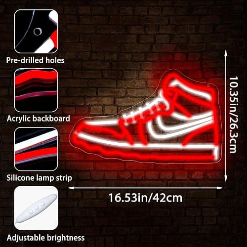 Sneaker Neon Sign for Wall Decor Dimmable Sports Shoes LED Light Sign for Boys Room Red Business Sneaker Signs for Man Cave Shop Club Decor Cool Wall Art Gifts for Men Teens Size 16.5 * 10.4in(P083) thumbnail 3