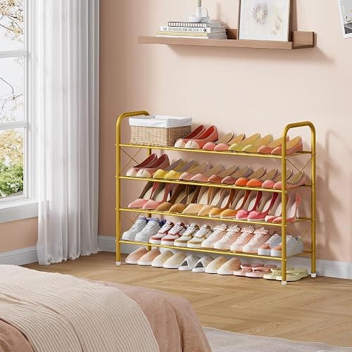 Hoctieon 4 Tier Mesh Style Shoe Rack, Entryway Shoe Shelf, Shoe Storage Organizer, Shoe Rack for Closet, Space Save for Bathroom, Garage, Hallway, Bedroom, Living Room, Gold thumbnail 5
