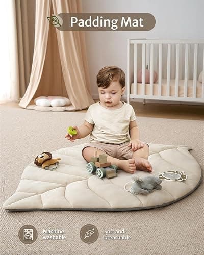 Blissful Diary Baby Play Gym & Activity Mat, Leaf Shaped Baby Tummy Time Play Mat with 6 Detachable Toys, Promotes Motor Skills & Sensory Development, Newborn Baby Essentials Gift, Oatmeal Beige thumbnail 6
