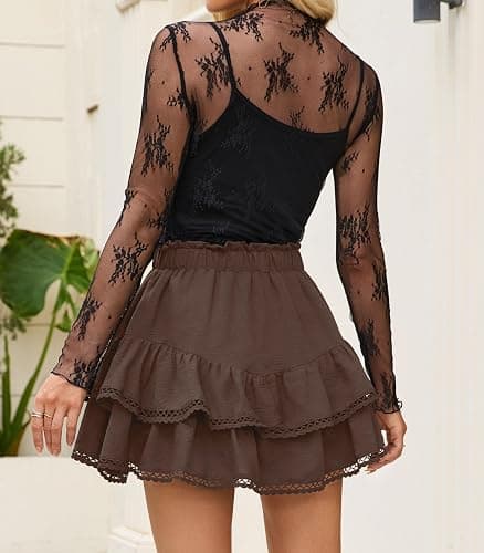 Flowy Shorts for Women Summer Casual Lace Skorts Boho High Waist Tiered Ruffle Mini Skirts thumbnail 3