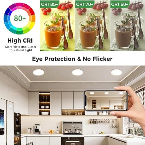 zemty 7 inch White Led Ceiling Light Fixture, 3000K/3500K/4000K/5000K/6500K Adjustable Flush Mount Light, 1500LM 15W Thin Round Recessed Lamp for Kitchen Bathroom Bedroom, 6Pack thumbnail 4